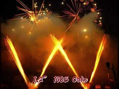 Заводская оптовая продажа 1,2-дюймовых 108-зарядных фейерверков в форме буквы W, бумажный торт, 1,3 г, UN0335, профессиональный золотой торт